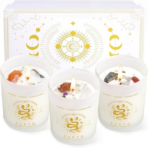 هدايا عيد ميلاد زودياك للنساء ، شموع معطرة لافندر للنساء ، شموع الصويا مع بلورات شفاء الحجارة ، سلة هدايا التنجيم الروحية (نيران ، ليو ، القوس) in Kuwait