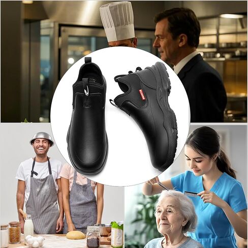 Non Slip Work Shoes, Water Oil Resistant Slip on Lightweight Garden Chef Restaurant Food Service Nursing Leather Footwear in Saudi Arabia