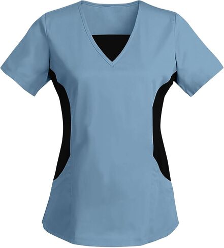 Womens Scrubs Tops Trendy Color Block Healthcare Nursing Uniform Comfy Workwear Comfortable Scrub Shirts in Saudi Arabia