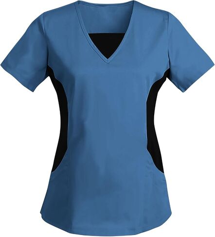 Womens Scrubs Tops Trendy Color Block Healthcare Nursing Uniform Comfy Workwear Comfortable Scrub Shirts in Saudi Arabia