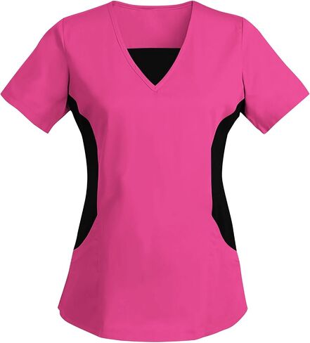 Womens Scrubs Tops Trendy Color Block Healthcare Nursing Uniform Comfy Workwear Comfortable Scrub Shirts in Saudi Arabia