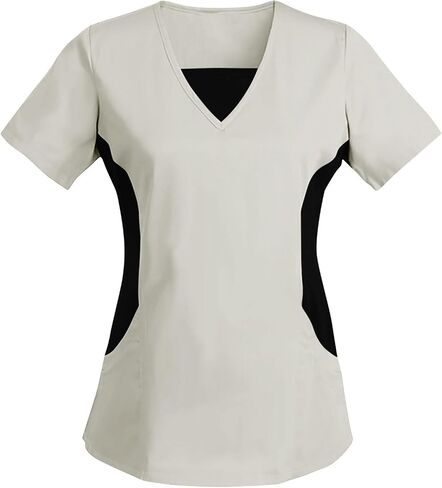 Womens Scrubs Tops Trendy Color Block Healthcare Nursing Uniform Comfy Workwear Comfortable Scrub Shirts in Saudi Arabia