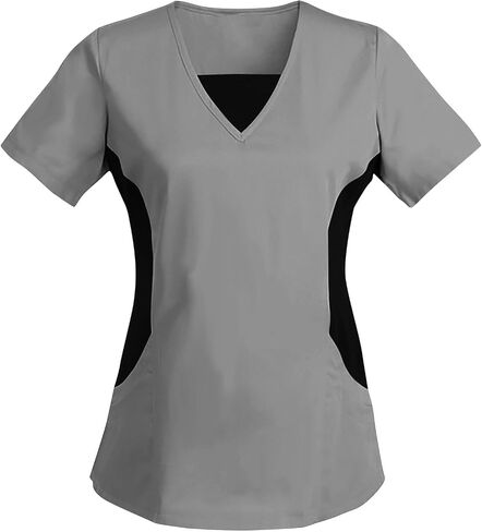 Womens Scrubs Tops Trendy Color Block Healthcare Nursing Uniform Comfy Workwear Comfortable Scrub Shirts in Saudi Arabia
