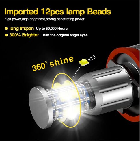 E39 LED Angel Eyes Marker Light Compatible for BMW 1 5 6 7 Series X3 X5 (Fit E39 E53 E60 E63 E64 E65 E66 E83 E87), White 6000K 160W Bulb, Pack of 2 in Saudi Arabia