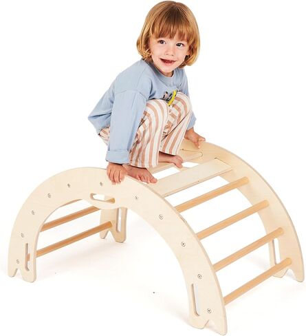 Climbing Arch Table for Toddlers, Multiuse Montessori Climber, Toddler Rocker, Wooden Balance Board, Toy Storage, Baby Climbing Toys Indoor, Easy to Assemble Play Gym - Detailed Guide Included in Kuwait