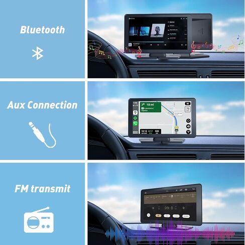 10.26 "شاشة Carplay HD للسيارة ، استريو Apple Apple Android للسيارات المحمولة مع التحكم الصوتي ، 4K DashCam ، كاميرا احتياطية 1080 بكسل ، رابط المرآة ، GPS Bluetooth ， استقبال صوت السيارة in Kuwait