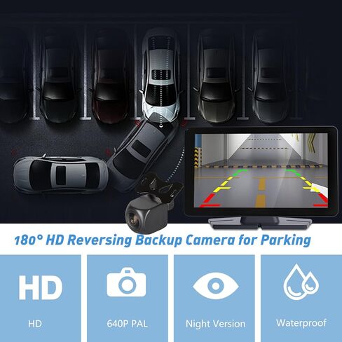 10.26 "شاشة Carplay HD للسيارة ، استريو Apple Apple Android للسيارات المحمولة مع التحكم الصوتي ، 4K DashCam ، كاميرا احتياطية 1080 بكسل ، رابط المرآة ، GPS Bluetooth ， استقبال صوت السيارة in Kuwait