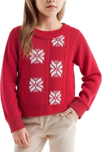 Girls Fall Sweaters Pattern Casual Crewneck Long Sleeve Knit Pullover Jumper Tops in Kuwait