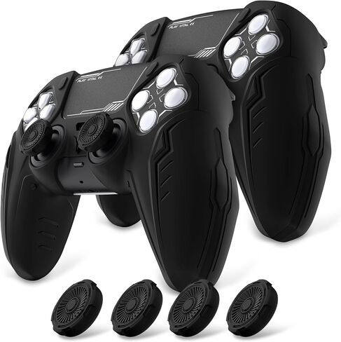 PlayVital 2 Set Silicone Case for ps5 Controller - Anti-Slip|Perfect Fit|Premium Silicone Material|Futuristic CyberMech Design|Compatible with ps5 Official Charging Dock - Black in Saudi Arabia