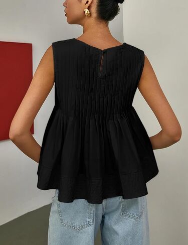 Wyeysyt Womens Pleated Peplum Tops Summer Sleeveless Ruffled Tank Tops Babydoll Blouse Casual Shirred Flowy Shirts in Kuwait