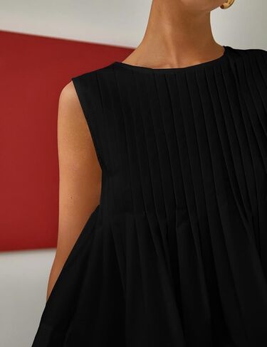 Wyeysyt Womens Pleated Peplum Tops Summer Sleeveless Ruffled Tank Tops Babydoll Blouse Casual Shirred Flowy Shirts in Kuwait