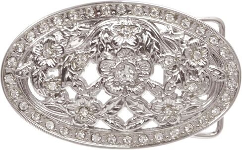 1 1/2" Antique Silver Brass Oval Perforated Engraved Crystal Rhinestone Western Floral Belt Buckle, Antique Brass in Saudi Arabia