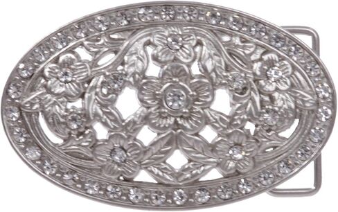 1 1/2" Antique Silver Brass Oval Perforated Engraved Crystal Rhinestone Western Floral Belt Buckle, Antique Brass in Saudi Arabia