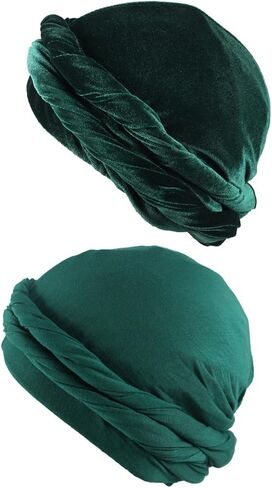 2Pcs Halo Vintage Twist Satin Lined Durag Head Wrap Turban Hat for Men - Skull Cap Sleeping Bonnet in Kuwait
