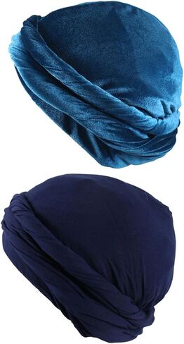 2Pcs Halo Vintage Twist Satin Lined Durag Head Wrap Turban Hat for Men - Skull Cap Sleeping Bonnet in Kuwait