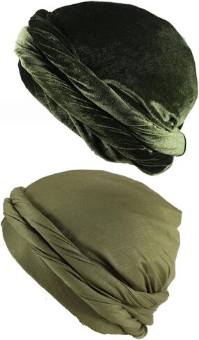 2Pcs Halo Vintage Twist Satin Lined Durag Head Wrap Turban Hat for Men - Skull Cap Sleeping Bonnet in Kuwait