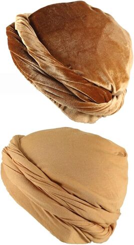 2Pcs Halo Vintage Twist Satin Lined Durag Head Wrap Turban Hat for Men - Skull Cap Sleeping Bonnet in Kuwait