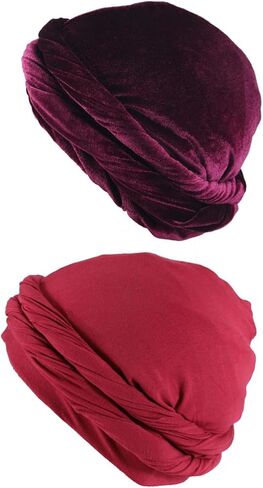 2Pcs Halo Vintage Twist Satin Lined Durag Head Wrap Turban Hat for Men - Skull Cap Sleeping Bonnet in Kuwait