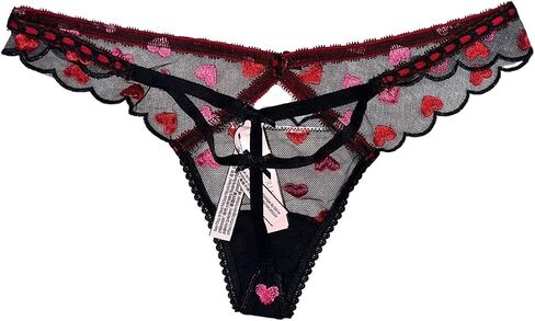 Victoria's Secret Heart Embroidery V-String Panty Color Black New in Saudi Arabia