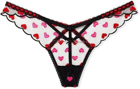Victoria's Secret Heart Embroidery V-String Panty Color Black New in Saudi Arabia