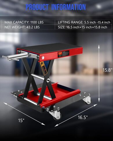 1100LBS Motorcycle Scissor Lift Jack with Dolly Wheels & Hand Crank, Heavy Duty Adjustable Bike Lift Stand with Foldable Non-Slip Platform for Cruiser, Dirt Bike, ATV Garage Repair in Kuwait