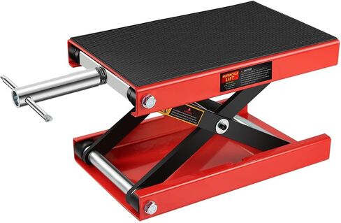 1100LBS Motorcycle Scissor Lift Jack with Dolly Wheels & Hand Crank, Heavy Duty Adjustable Bike Lift Stand with Foldable Non-Slip Platform for Cruiser, Dirt Bike, ATV Garage Repair in Kuwait