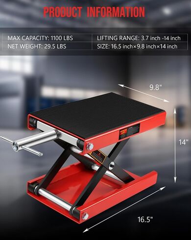 1100LBS Motorcycle Scissor Lift Jack with Dolly Wheels & Hand Crank, Heavy Duty Adjustable Bike Lift Stand with Foldable Non-Slip Platform for Cruiser, Dirt Bike, ATV Garage Repair in Kuwait
