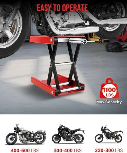1100LBS Motorcycle Scissor Lift Jack with Dolly Wheels & Hand Crank, Heavy Duty Adjustable Bike Lift Stand with Foldable Non-Slip Platform for Cruiser, Dirt Bike, ATV Garage Repair in Kuwait