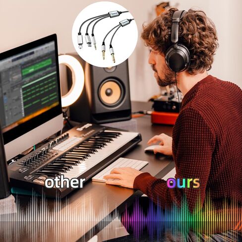 6.56ft MFI Lightning Lightning إلى 1/4 بوصة TRS كابل ، في غضون 1/4 إلى USB C ، 3.5 مم إلى 1/4 "، تشمل رقاقة DAC ، 3-in-1 Stereo 1/4 TRS كابل AMP (AMP سماعة الرأس ( Lightning متوافق in Kuwait