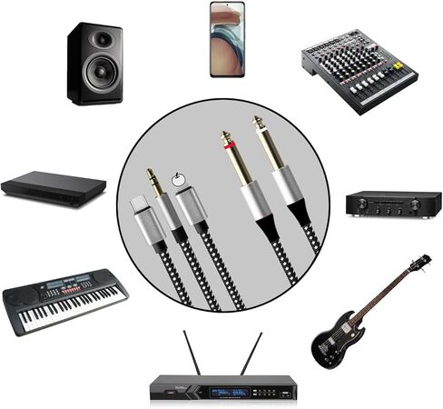 6.56ft MFI Lightning Lightning إلى 1/4 بوصة TRS كابل ، في غضون 1/4 إلى USB C ، 3.5 مم إلى 1/4 "، تشمل رقاقة DAC ، 3-in-1 Stereo 1/4 TRS كابل AMP (AMP سماعة الرأس ( Lightning متوافق in Kuwait