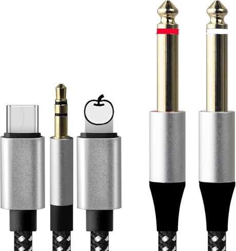 6.56ft MFI Lightning Lightning إلى 1/4 بوصة TRS كابل ، في غضون 1/4 إلى USB C ، 3.5 مم إلى 1/4 "، تشمل رقاقة DAC ، 3-in-1 Stereo 1/4 TRS كابل AMP (AMP سماعة الرأس ( Lightning متوافق in Kuwait