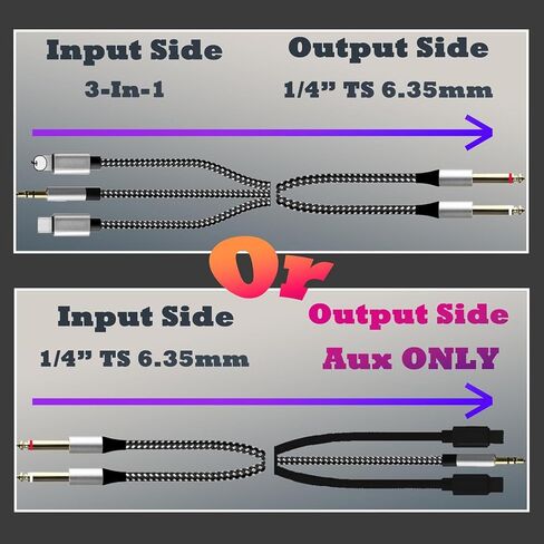 6.56ft MFI Lightning Lightning إلى 1/4 بوصة TRS كابل ، في غضون 1/4 إلى USB C ، 3.5 مم إلى 1/4 "، تشمل رقاقة DAC ، 3-in-1 Stereo 1/4 TRS كابل AMP (AMP سماعة الرأس ( Lightning متوافق in Kuwait