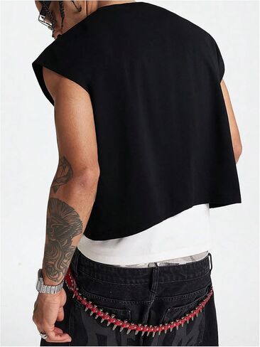 GORGLITTER Men's Letter Graphic Y2k Cropped Top Dolman Sleeve Crewneck Oversized Tank Tops in Saudi Arabia