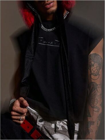 GORGLITTER Men's Letter Graphic Y2k Cropped Top Dolman Sleeve Crewneck Oversized Tank Tops in Saudi Arabia