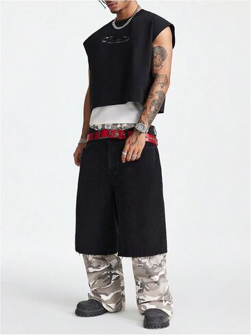 GORGLITTER Men's Letter Graphic Y2k Cropped Top Dolman Sleeve Crewneck Oversized Tank Tops in Saudi Arabia