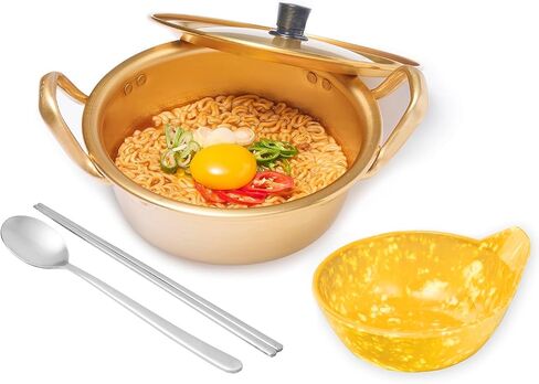 Ramen Pot with Chopsticks, Spoon & Bowl Set | Portable Rapid Ramen Cooker, Easy Cook Pot, Korean Style Egg Cooker, Instant Pot for Quick Noodles, Cooking Pot for Dorm & Travel | Made in Korea | 1Qt in Saudi Arabia
