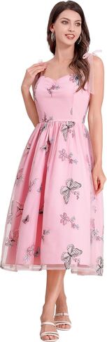 ODIZLI Butterfly Sleeve Dress for Women 1950s Retro Vintage Dress Sleeveless Tie Strap Embroidered Dress in Saudi Arabia