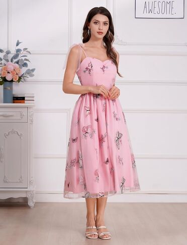 ODIZLI Butterfly Sleeve Dress for Women 1950s Retro Vintage Dress Sleeveless Tie Strap Embroidered Dress in Saudi Arabia