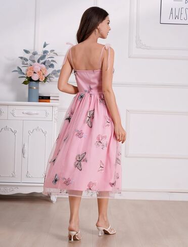 ODIZLI Butterfly Sleeve Dress for Women 1950s Retro Vintage Dress Sleeveless Tie Strap Embroidered Dress in Saudi Arabia