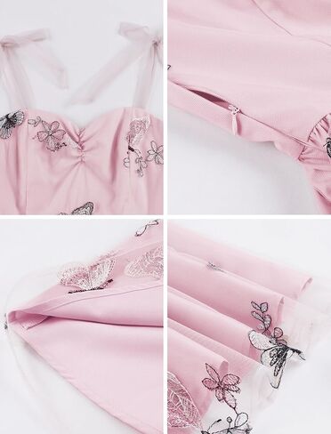 ODIZLI Butterfly Sleeve Dress for Women 1950s Retro Vintage Dress Sleeveless Tie Strap Embroidered Dress in Saudi Arabia
