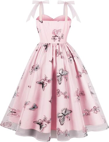 ODIZLI Butterfly Sleeve Dress for Women 1950s Retro Vintage Dress Sleeveless Tie Strap Embroidered Dress in Saudi Arabia
