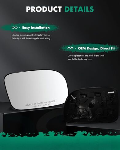 SCITOO Side View Mirror Passenger Right Side Fit For 2007-2012 For HYUNDAI SANTA Convex Chrome Replacement Exterior Mirror Glass OE:87621-0W100 in Saudi Arabia