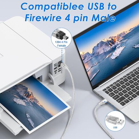Firewire to USB Adapter Cable 6-Pin IEEE 1394 Male to USB 2.0 Male Converter Cord Firewire 400 1394-a to USB Connector Wire Lead for Connecting 6Pin Firewire Devices to USB Host (Transparent Shell) in Saudi Arabia