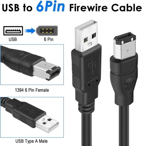 Firewire to USB Adapter Cable 6-Pin IEEE 1394 Male to USB 2.0 Male Converter Cord Firewire 400 1394-a to USB Connector Wire Lead for Connecting 6Pin Firewire Devices to USB Host (Transparent Shell) in Kuwait