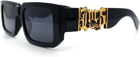 Locs Bold Gothic Logo All Black Gangster Shade Plastic Sunglasses in Saudi Arabia