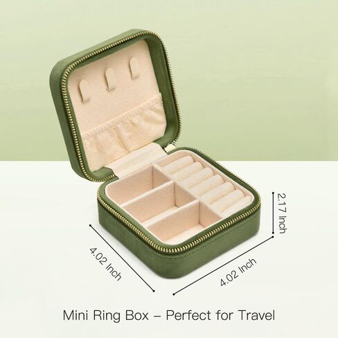 علبة مجوهرات السفر ، صندوق المجوهرات المخملي الصغير للنساء والفتيات ، منظم حامل المجوهرات المحمولة لأساور قلادات الأقراط (الأخضر الأفوكادو) in Kuwait