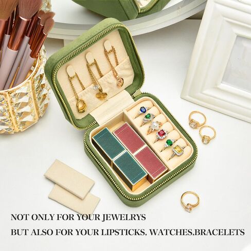 علبة مجوهرات السفر ، صندوق المجوهرات المخملي الصغير للنساء والفتيات ، منظم حامل المجوهرات المحمولة لأساور قلادات الأقراط (الأخضر الأفوكادو) in Kuwait