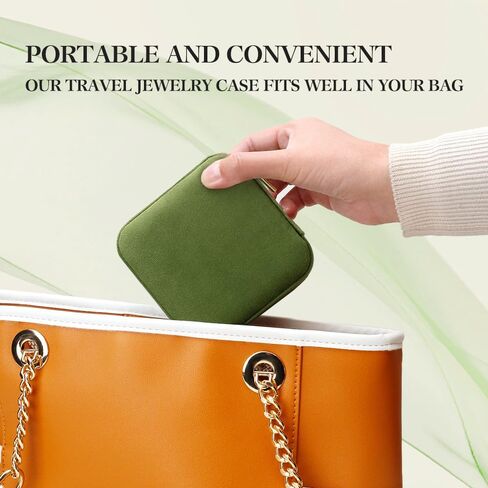علبة مجوهرات السفر ، صندوق المجوهرات المخملي الصغير للنساء والفتيات ، منظم حامل المجوهرات المحمولة لأساور قلادات الأقراط (الأخضر الأفوكادو) in Kuwait