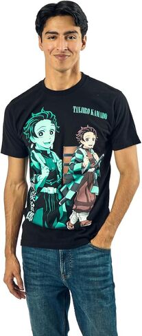 Demon Slayer Oversized Tanjiro Graphics Crew Neck Short Sleeve Men's Black T-Shirt in Saudi Arabia