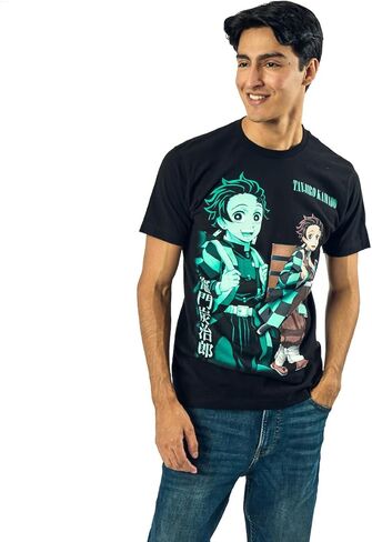 Demon Slayer Oversized Tanjiro Graphics Crew Neck Short Sleeve Men's Black T-Shirt in Saudi Arabia